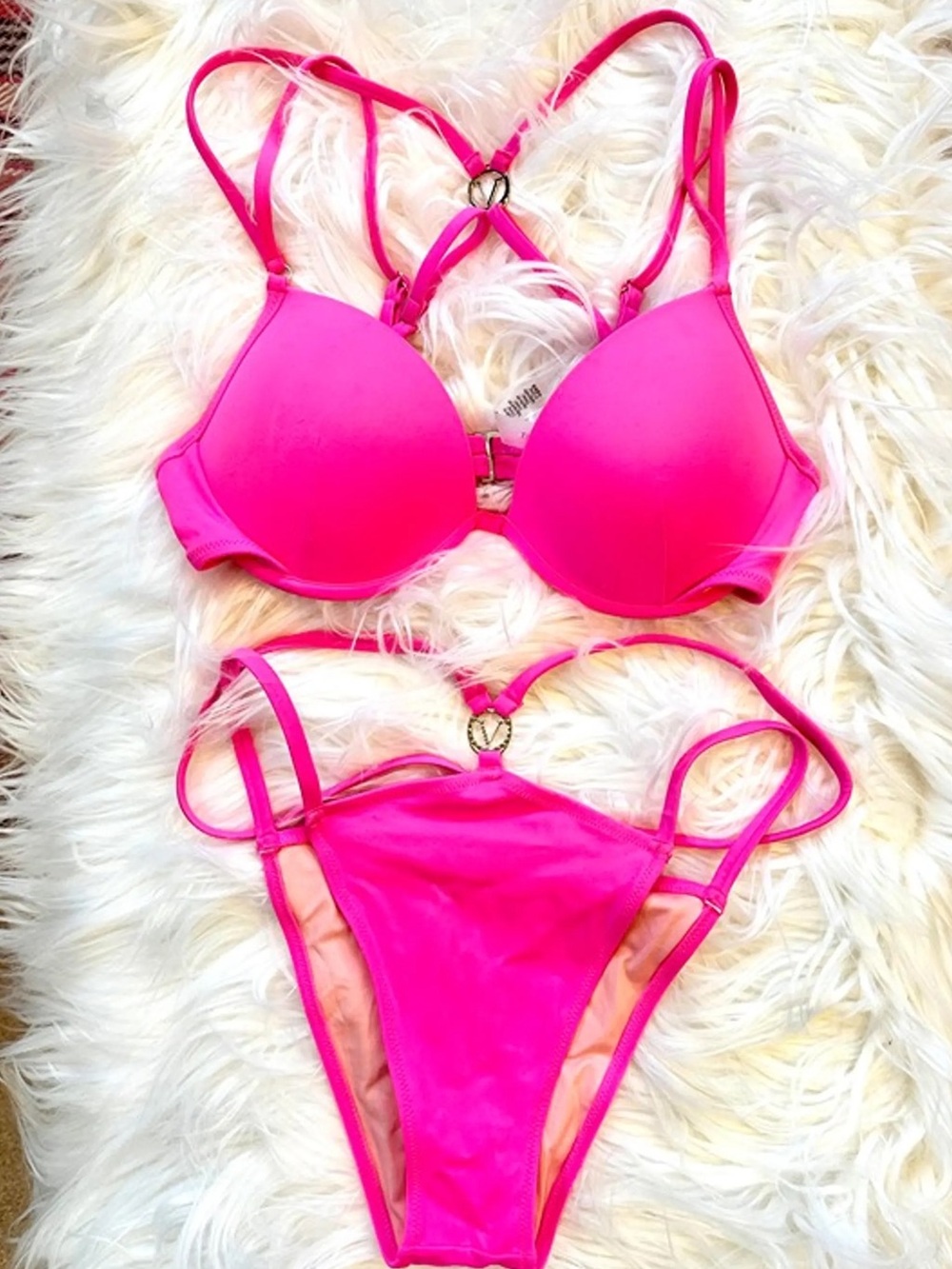 Victoria's Secret Neon Pink Strappy Bikini Set